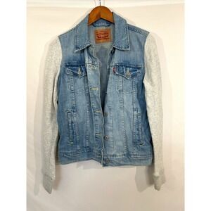 Levi Strauss Womens Sz S Hybrid Trucker Blue Jean Denim Jacket / Sweatshirt